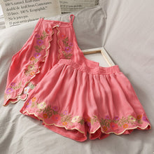 Load image into Gallery viewer, 2021 New Summer Women 2-piece Set Cotton Linen Embroidery Strapless Halter Top + Elastic Waist Loose Shorts Ladies Clothing Wear