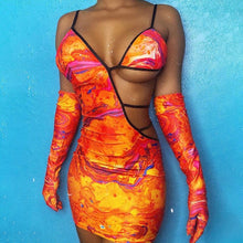 Load image into Gallery viewer, 2021 New Summer Women Dress Spaghetti Strap Dress V Neck Sexy Hollow Out Backless Buttocks Printing Green Orange