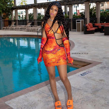 Load image into Gallery viewer, 2021 New Summer Women Dress Spaghetti Strap Dress V Neck Sexy Hollow Out Backless Buttocks Printing Green Orange