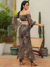 Load image into Gallery viewer, 2021 New Summer Women Fashion Leopard Lace 2 Two Pieces Sets Sexy Long Sleeve Tops &amp;Full Pants Party Casual Outwear Sets