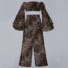 Load image into Gallery viewer, 2021 New Summer Women Fashion Leopard Lace 2 Two Pieces Sets Sexy Long Sleeve Tops &amp;Full Pants Party Casual Outwear Sets