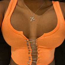 Load image into Gallery viewer, 2021 New Summer Women Tank Top Brooch Super Short Sexy Slim Black Orange Fashion Lady Temperament Beaautiful Soft