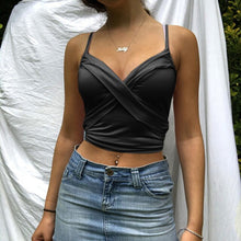 Load image into Gallery viewer, 2021 New Summer Women Tank Top Cross Wrinkle Display Chest Strap Sexy V Neck White Black Pink Blue Fashion Temperament