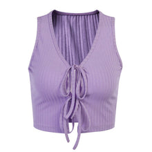 Load image into Gallery viewer, 2021 New Summer Women Tank Top Sexy Bandage Solid Slim Cardigan V Neck Fashion Beautiful Temperament Purple Pink Black