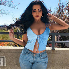 Load image into Gallery viewer, 2021 New Summer Women Tank Top Sexy Color Contrast Navel Camisole V Neck Blue Fashion Temperament Lady Beautiful