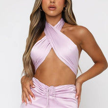 Load image into Gallery viewer, 2021 New Summer Women Top Sexy Fashion Halter Backless Bandage Crop Tops Short Strapless Temperament Slim Beautiful