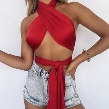Load image into Gallery viewer, 2021 New Summer Women Top Sexy Fashion Halter Backless Bandage Crop Tops Short Strapless Temperament Slim Beautiful
