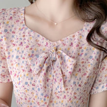 Load image into Gallery viewer, 2021 New Summer Women Vestidos Casual Short Sleeve V-Neck Bow Chiffon Dress Print Floral Dresses Fashion Slim Elegant Sweet Robe