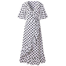 Load image into Gallery viewer, 2021 New Summer Women&#39;s Polka Dot Print Short-Sleeved V-Neck Ruffle Hem Sexy Maxi Dresses