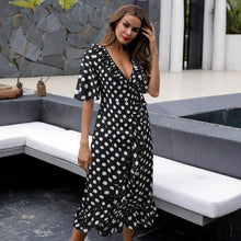 Load image into Gallery viewer, 2021 New Summer Women&#39;s Polka Dot Print Short-Sleeved V-Neck Ruffle Hem Sexy Maxi Dresses
