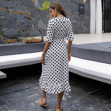 Load image into Gallery viewer, 2021 New Summer Women&#39;s Polka Dot Print Short-Sleeved V-Neck Ruffle Hem Sexy Maxi Dresses