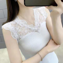 Load image into Gallery viewer, 2021 New Trend Lace Stitching Vest Women&#39;s T-shirt Off Shoulder Sexy Sling Ice Silk Sleeveless Top Summer