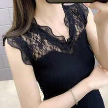 Load image into Gallery viewer, 2021 New Trend Lace Stitching Vest Women&#39;s T-shirt Off Shoulder Sexy Sling Ice Silk Sleeveless Top Summer