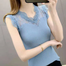 Load image into Gallery viewer, 2021 New Trend Lace Stitching Vest Women&#39;s T-shirt Off Shoulder Sexy Sling Ice Silk Sleeveless Top Summer