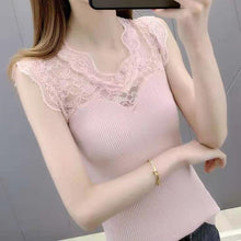 Load image into Gallery viewer, 2021 New Trend Lace Stitching Vest Women&#39;s T-shirt Off Shoulder Sexy Sling Ice Silk Sleeveless Top Summer