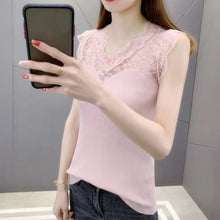 Load image into Gallery viewer, 2021 New Trend Lace Stitching Vest Women&#39;s T-shirt Off Shoulder Sexy Sling Ice Silk Sleeveless Top Summer
