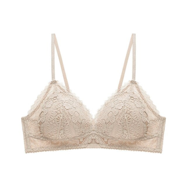 2021 New Triangle Cup Girls No Steel Ring Underwear French Lace Floral Push Up Bra Sexy Women's Seamless Bra Summer Thin
