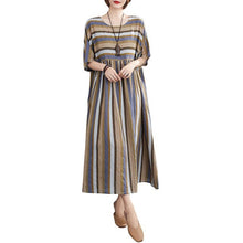Load image into Gallery viewer, 2021 New Vintage Dress Women Cotton Linen Dress Striped Print O Neck Half Sleeve Loose Casual Summer Fashion Vestidos Female