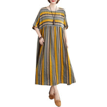 Load image into Gallery viewer, 2021 New Vintage Dress Women Cotton Linen Dress Striped Print O Neck Half Sleeve Loose Casual Summer Fashion Vestidos Female