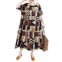 Load image into Gallery viewer, 2021 New Vintage Dress Women Cotton Linen Dress Striped Print O Neck Half Sleeve Loose Casual Summer Fashion Vestidos Female