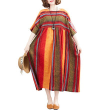 Load image into Gallery viewer, 2021 New Vintage Dress Women Cotton Linen Dress Striped Print O Neck Half Sleeve Loose Casual Summer Fashion Vestidos Female