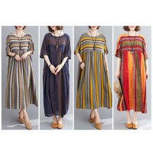 Load image into Gallery viewer, 2021 New Vintage Dress Women Cotton Linen Dress Striped Print O Neck Half Sleeve Loose Casual Summer Fashion Vestidos Female