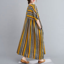 Load image into Gallery viewer, 2021 New Vintage Dress Women Cotton Linen Dress Striped Print O Neck Half Sleeve Loose Casual Summer Fashion Vestidos Female