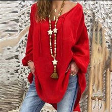 Load image into Gallery viewer, 2021 New Women Sexy V Neck Loose Cotton Blouse Shirt 2021 Autumn Winter Long Sleeve Yellow Red Blouses Tops Plus Size 5XL
