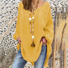 Load image into Gallery viewer, 2021 New Women Sexy V Neck Loose Cotton Blouse Shirt 2021 Autumn Winter Long Sleeve Yellow Red Blouses Tops Plus Size 5XL