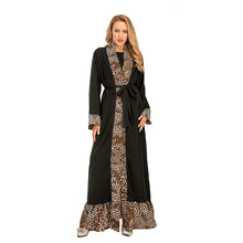 Load image into Gallery viewer, 2021 New Women&#39;s Leopard Print Stitching Fashion Abaya Kimono Cardigan Robe Casual Light Luxury Home Service Muslim Woman Dress