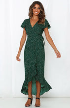 Load image into Gallery viewer, 2021 New Women&#39;s Polka Dot Print Dress V-Neck Ruffled Beach Skirt