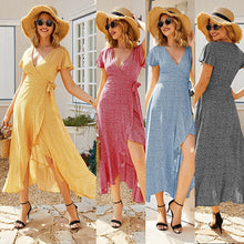 Load image into Gallery viewer, 2021 New Women&#39;s Polka Dot Print Dress V-Neck Ruffled Beach Skirt