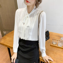 Load image into Gallery viewer, 2021 New Women&#39;s Spring Bow Chiffon Blouse Shirt Fashion Casual Long Sleeve Office Lady Shirt Plus Size Loose Tops