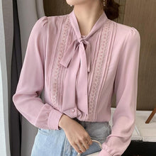Load image into Gallery viewer, 2021 New Women&#39;s Spring Bow Chiffon Blouse Shirt Fashion Casual Long Sleeve Office Lady Shirt Plus Size Loose Tops