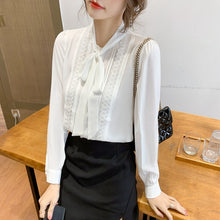 Load image into Gallery viewer, 2021 New Women&#39;s Spring Bow Chiffon Blouse Shirt Fashion Casual Long Sleeve Office Lady Shirt Plus Size Loose Tops