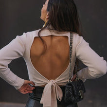 Load image into Gallery viewer, 2021 Nieuwe Vrouwen Backless Gebreide Trui Hoge Hals Lange Mouwen Casual Fashion Chic Lady Vrouw Truien Truien Tops