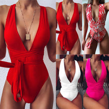 Load image into Gallery viewer, 2021 Print One Piece Swimwear Women Swimsuit Bandage Padded Bathing Suit Cut Out BeachWear Backless Bodysuit Monokini Female
