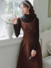 Load image into Gallery viewer, 2021 Pure Color Literary Retro Strap Dress Femininas Sleeveless Square Collar Pleated French Elegant Strap Dresses Fashion Fall