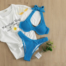 Load image into Gallery viewer, 2021 Push Up Bikini Sexy Women Swimsuit Rib Bikini Set Thong Female Swimwear Halter Swimming Suit Beachwear Bathing Suit Biquini