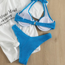 Load image into Gallery viewer, 2021 Push Up Bikini Sexy Women Swimsuit Rib Bikini Set Thong Female Swimwear Halter Swimming Suit Beachwear Bathing Suit Biquini