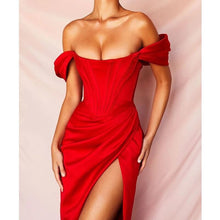 Load image into Gallery viewer, 2021 Satin Slim Fit Dress Women Banquet Dress Midi Off-the Shoulder Temperament Corset Dress Party Celebrity Evening Club Dress
