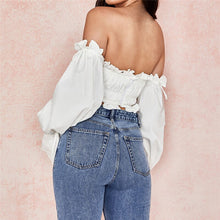 Load image into Gallery viewer, 2021 Sexy Fashion Women Top New Chiffon Fungus Flare Sleeve Strapless Short Polyester Slash Neck White Beautiful