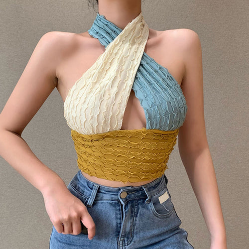 2021 Sexy Halter Tops Female Fashion Sleevesless Vest Candy Color Chest Hollow Backless Summer  Streetwear New Crop Tops Women