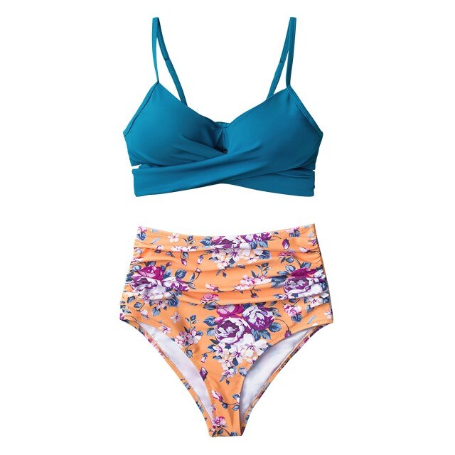 2021 Sexy Leaf Print Bikini Female Swimsuit Women Swimwear Thong Push Up Bikinis Set High Waist Swimming Suits for Bathing Suit