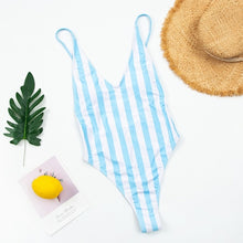 Load image into Gallery viewer, 2021 Sexy One Piece Swimsuit Women V-Neck Swimwear Female Striped Print Bodysuit Monokini Backless Bathing Suit Summer Beachwear