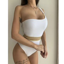 Load image into Gallery viewer, 2021 Sexy One Shoulder Women&#39;s Swimwear Push Up One-Piece Swimsuit Soild Bodysuit Splice Slimming Bathing suits Traje de baño