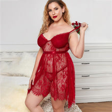Load image into Gallery viewer, 2021 Sexy Sleepwear Plus Size Women Temptation Lingerie Babydoll Nightwear Deep V Sleeveless Lace Mini Night Dress Nightgown 5XL