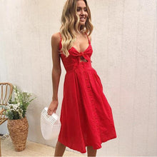 Load image into Gallery viewer, 2021 Sexy Spaghetti Straps Backless Women&#39;s Hollow Out Bow Dress Summer Fashion Casual Buttons Solid A Line Ladies Elegant Dress