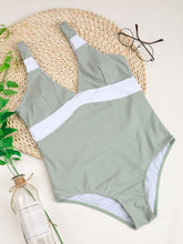 Load image into Gallery viewer, 2021 Sexy Women One Piece Swimsuit Swimwear Female High Waist Patchwrok V-Neck Thong Brazilian Bather Monokini Bathing Suit