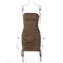 Load image into Gallery viewer, 2021 Solid Women Tube Mini Dress Ruched Drawstring Lace Up Bodycon Bandage Sexy Party Elegant Club Streetwear 2021 Summer